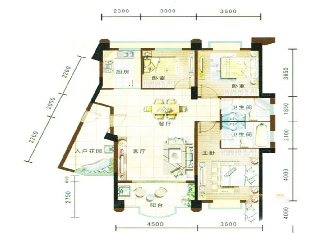 汇龙湾花园-三居室-简欧风格装修设计实景图