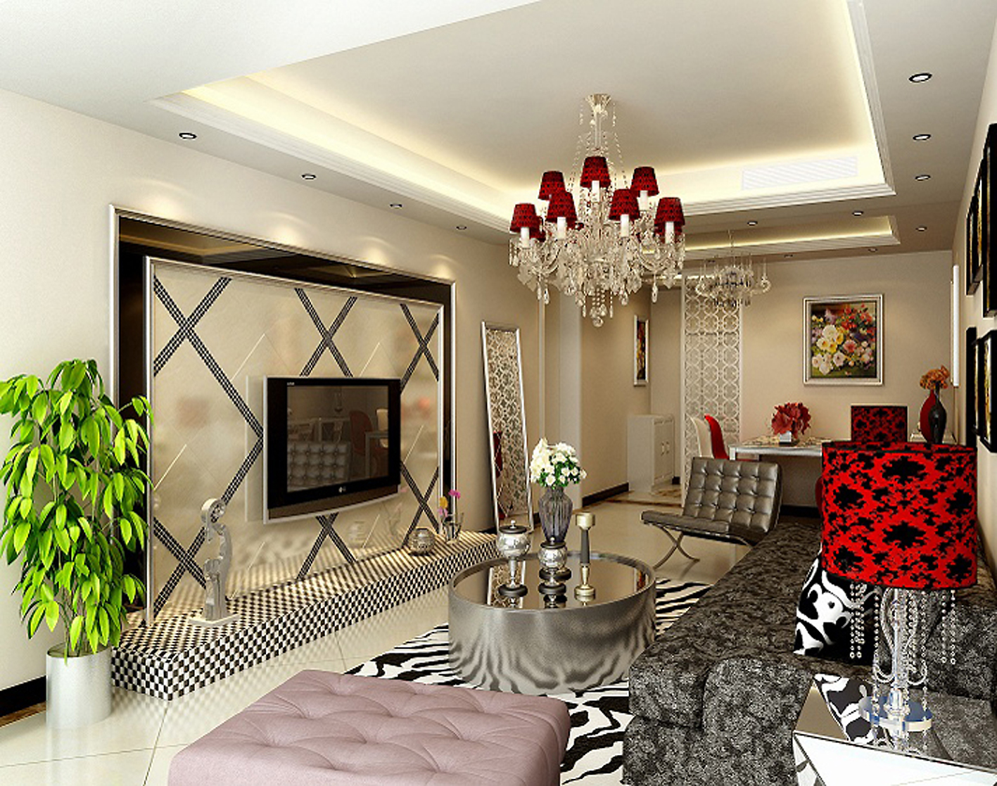 马赛克式背景电视墙装修效果图 装点现代风格清凉的客厅 – 设计本装修效果图