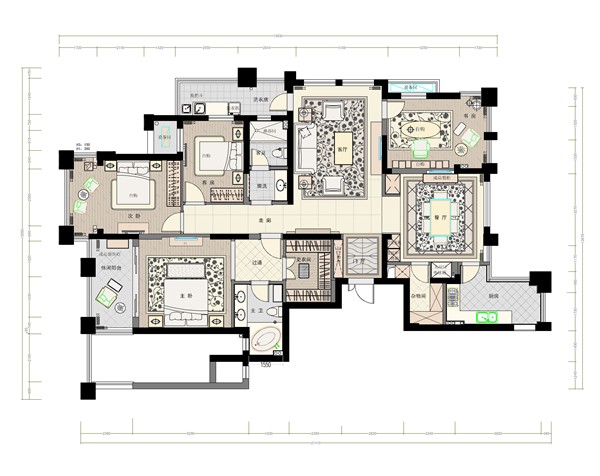 中式古典-110平方三居室装修