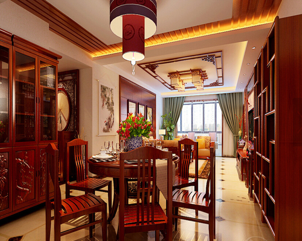 中式风格三居室装修效果图 充满古典魅力的中国红