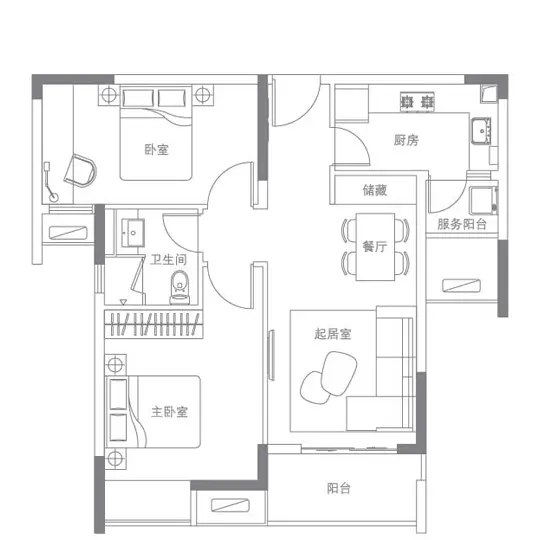 80平米黑白简约风格两居室