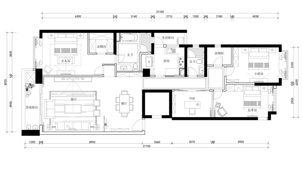雅居乐剑桥郡-四居室-160.00平米-装修设计