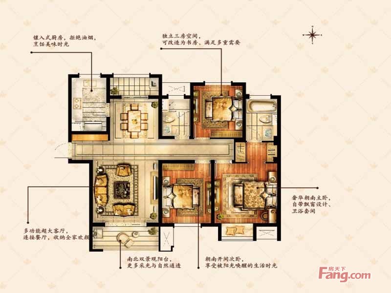 华润国际社区-三居室-128.00平米-装修设计
