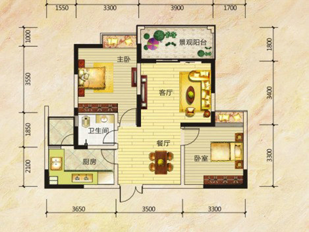 锦上华庭北区观苑两居室户型图