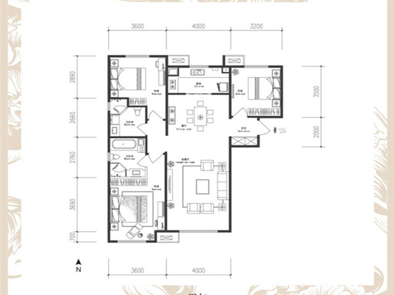 华远海蓝城-三居室-户型图该商户其他案例同户型同风格同价格更多>