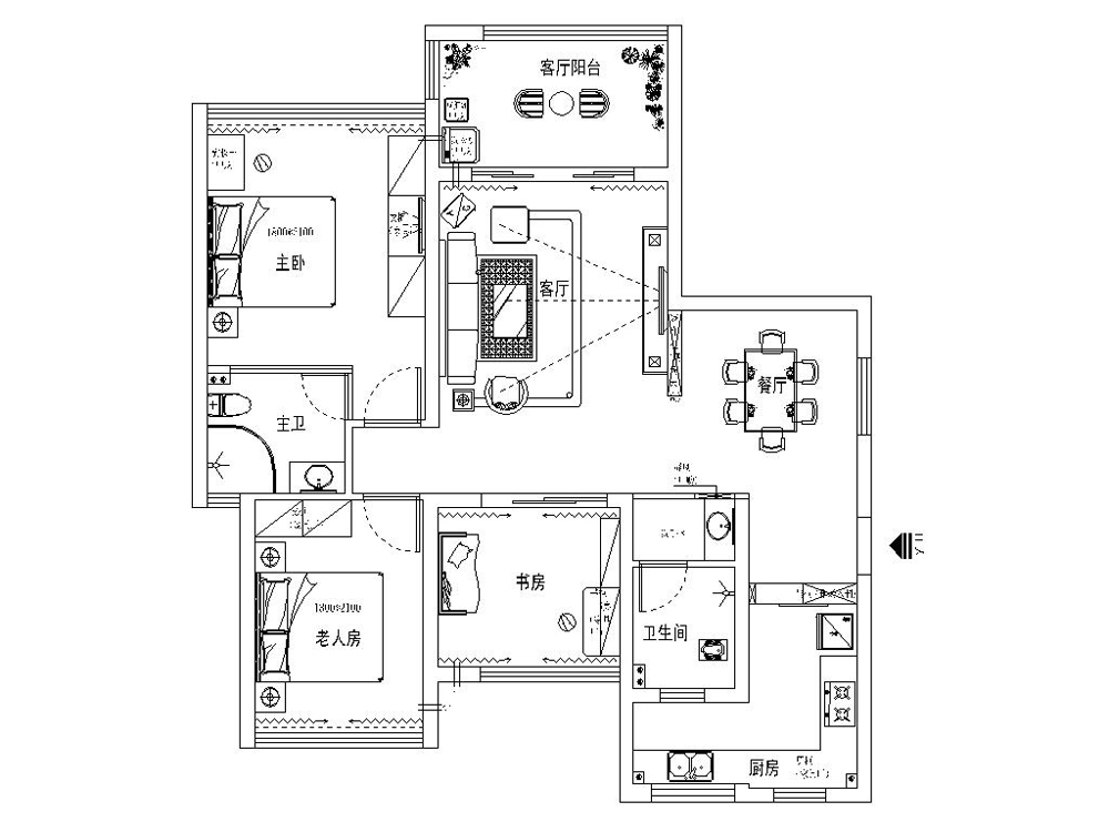 山语城-98平米-三居室-简欧风格