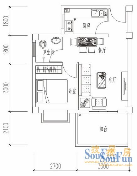 沐泉山庄-混合型风格-一居室