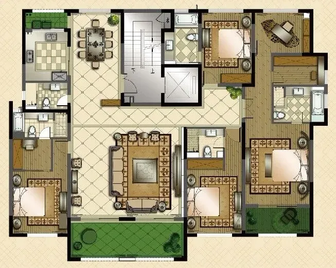 平层官邸,五房二厅五卫,267平