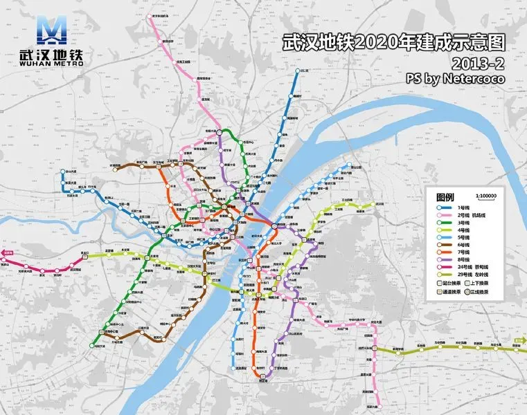 武汉市地铁2020年建成示意图