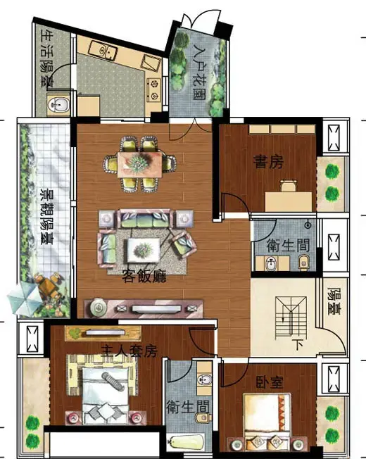 通用時代國際社區-四居室-168平米-戶型圖裝修效果圖