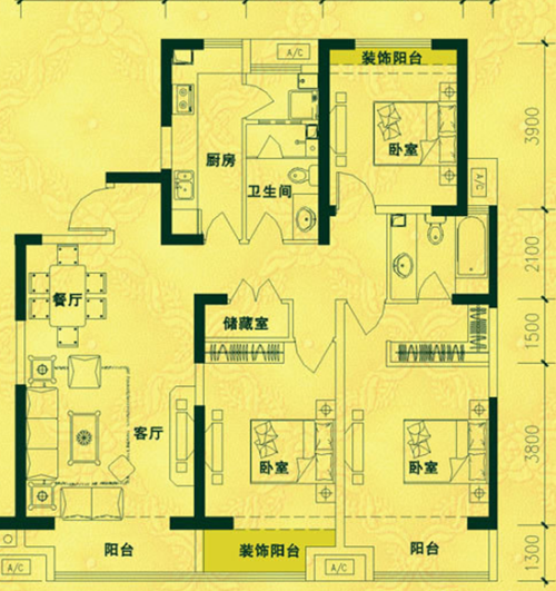 简欧,清渭公馆中式风格130平米三居室装修设计图片