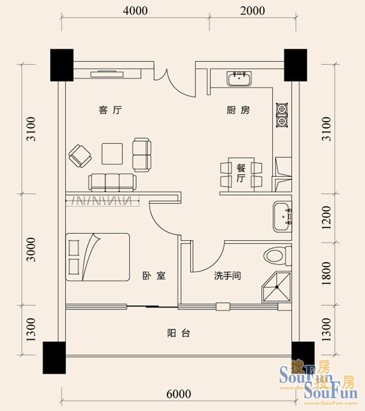 smart公寓-混合型风格-一居室