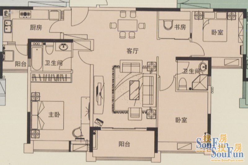 南沙珠江湾-混合型风格-四居室