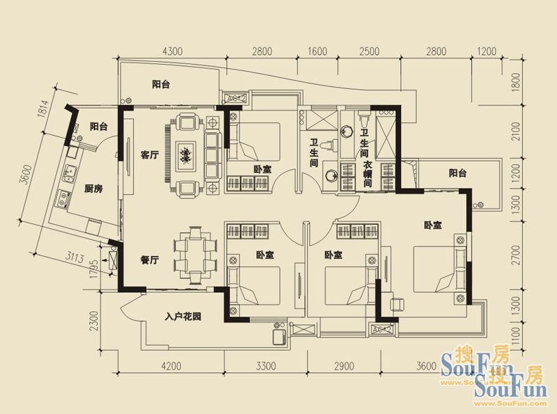 香江紫钻-现代简约-四居室