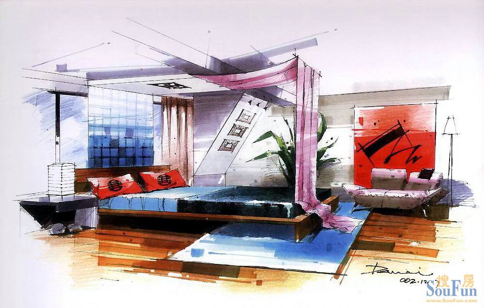 尚易手绘图参考-现代简约-一居室