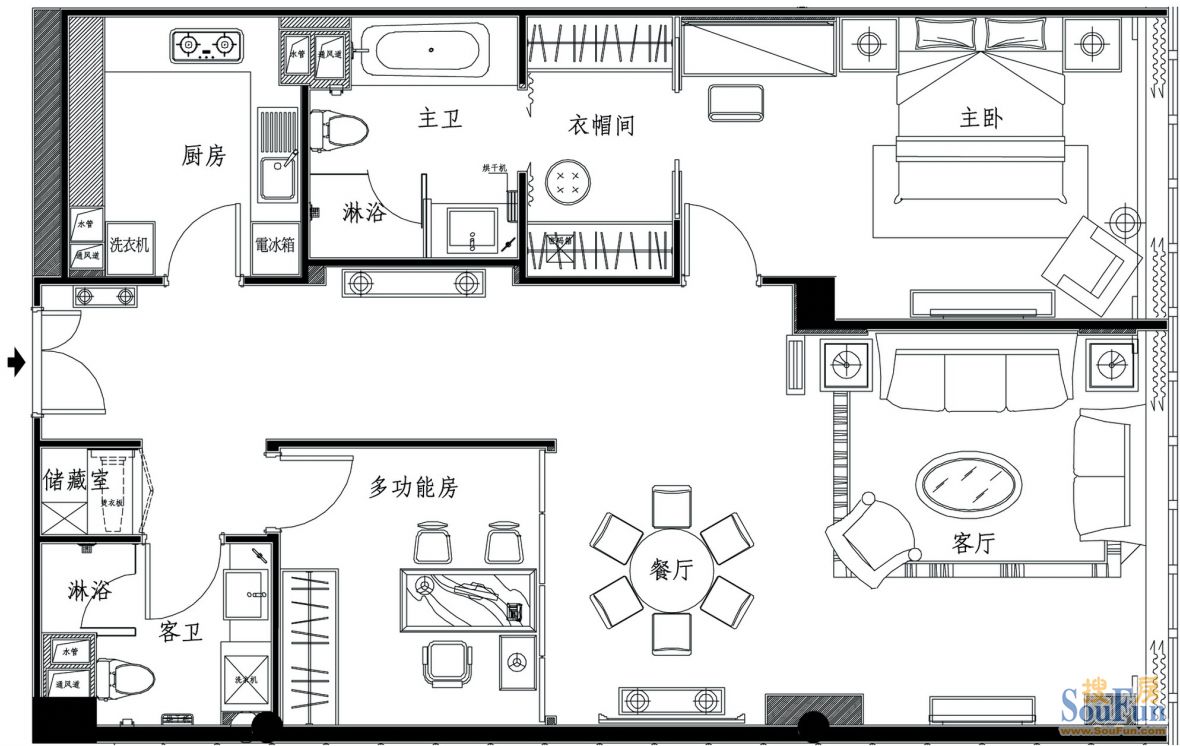 矿大南都公寓-混合型风格-二居室