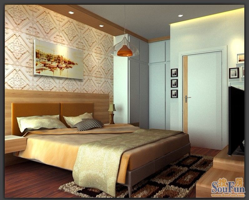 卧室效果图参考-混合型风格-一居室