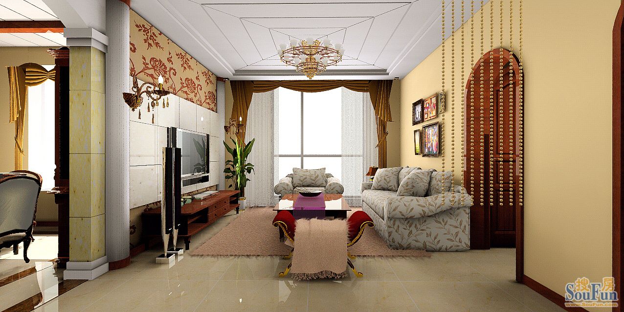 时代奥城240平米欧式奢华风格装修效果图-欧美风情-三居室