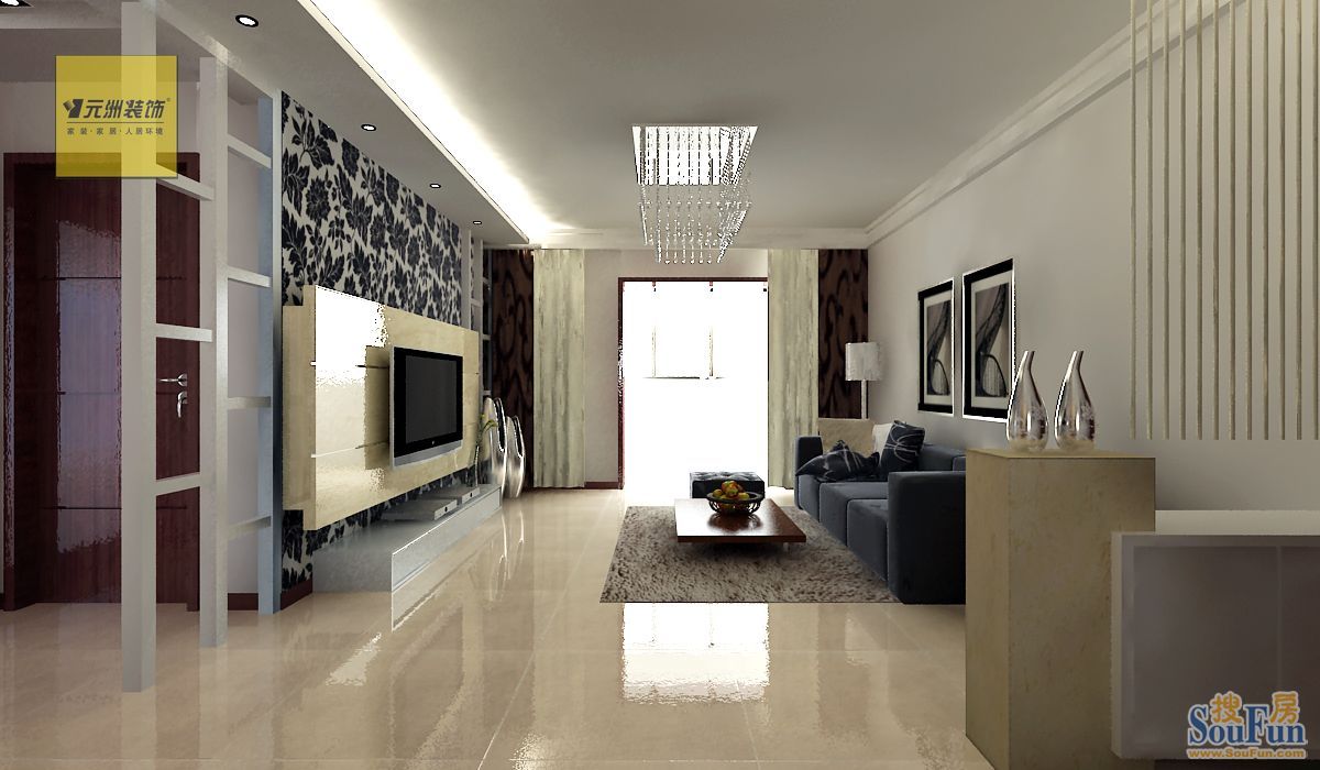 同方瞰和平120平米现代风格装修效果图-现代简约-一居室
