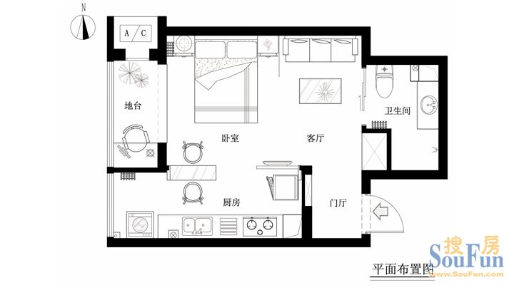 长安壹栋-混合型风格-一居室