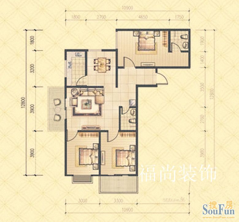 荣禾城市理想-混合型风格-三居室