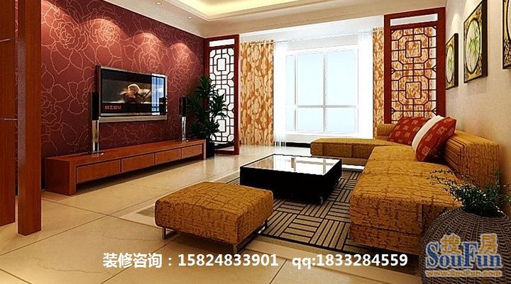 郑州中原万达广场-中式古典-二居室