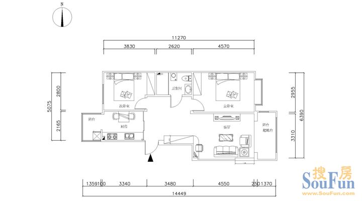 高新逸品-混合型风格-三居室