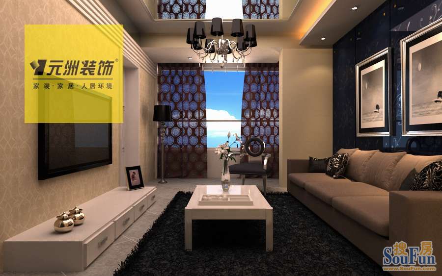 双港新家园80平米现代奢华风格装修设计效果图-现代简约-一居室