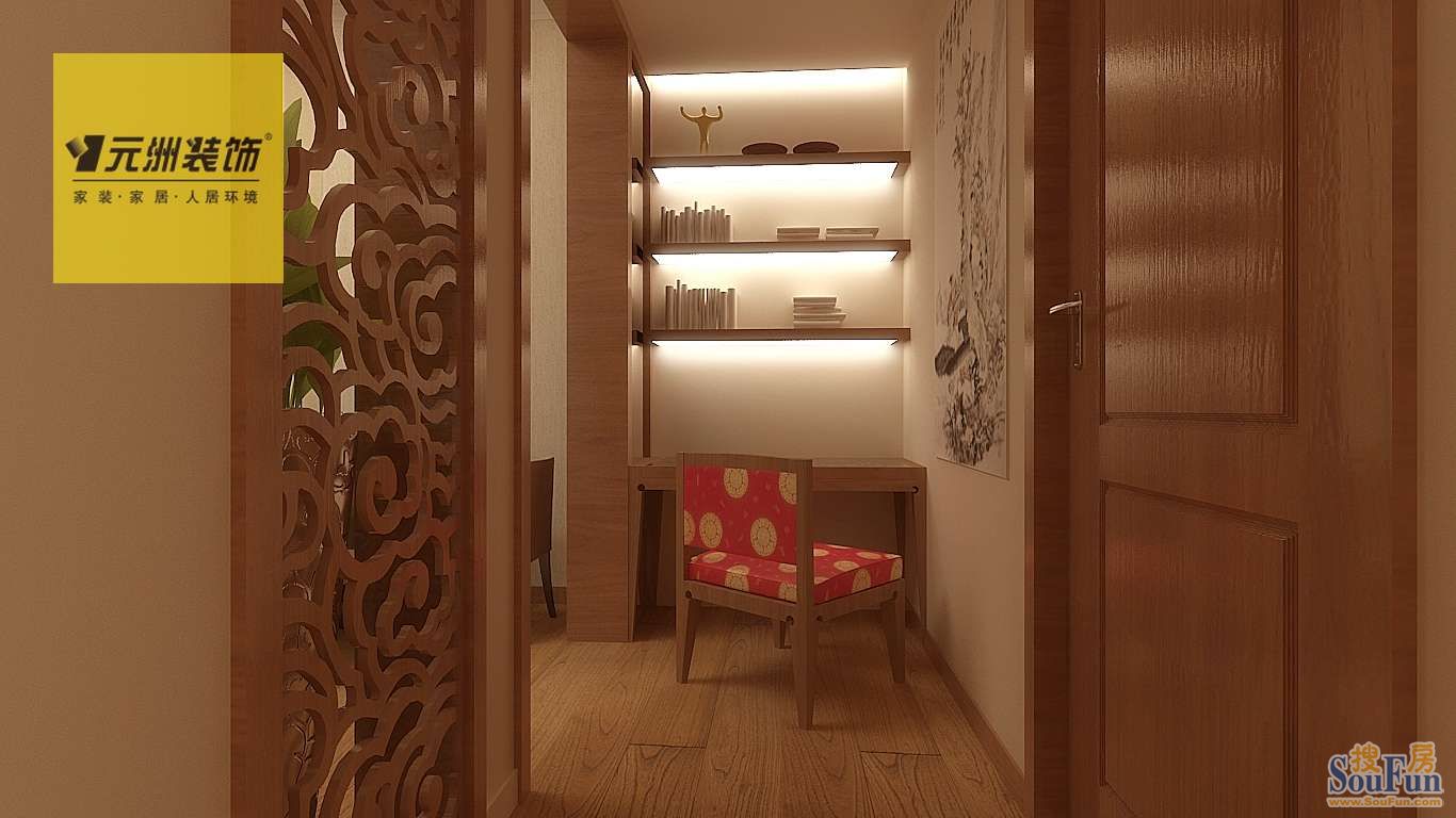 万通上游国际90平米简约中式风格装修设计效果图-现代简约-一居室
