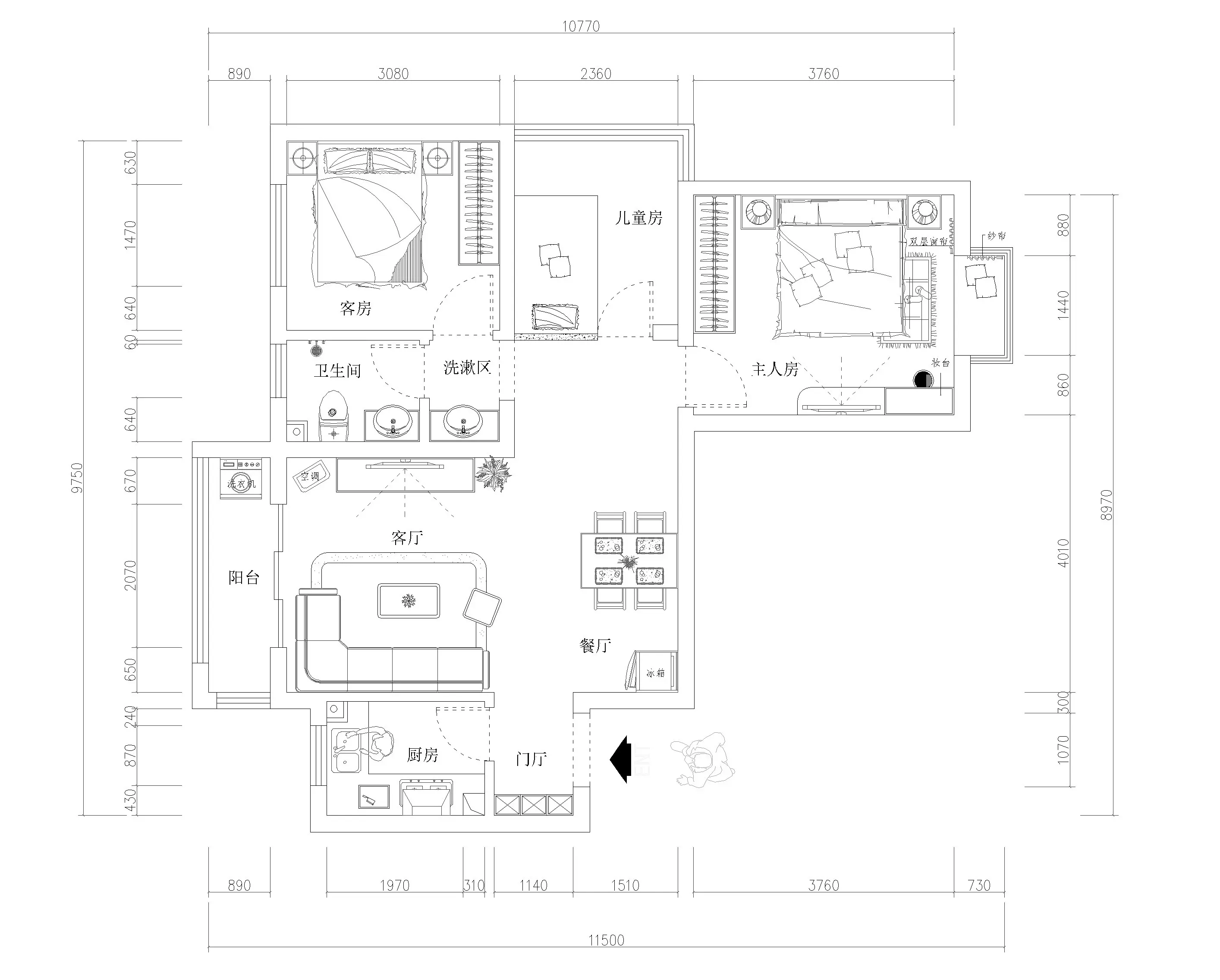 鑫苑逸品香山-二居室-90㎡-戶型圖裝修效果圖