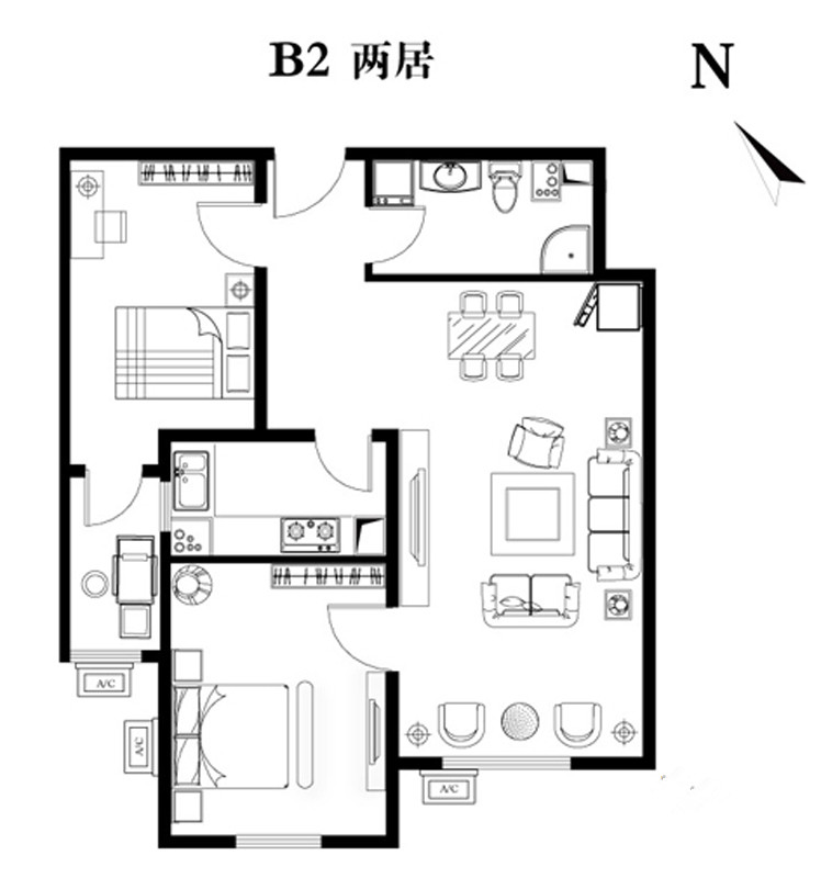 建工双合家园-现代简约-二居室