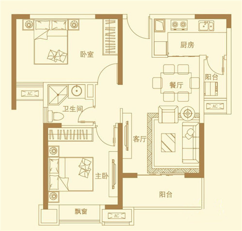 武汉万锦江城-混合型风格-二居室