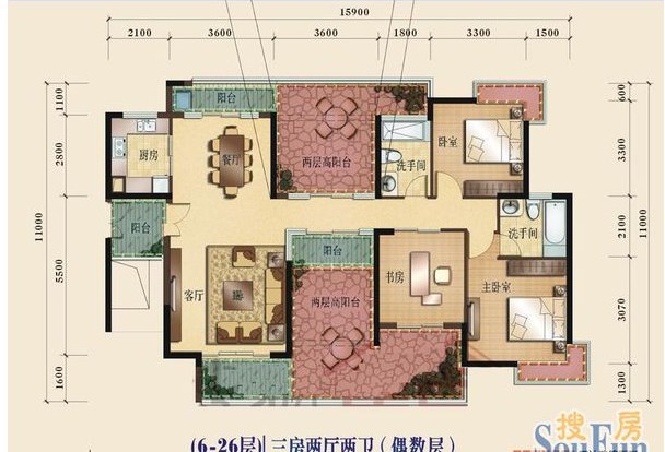 熙龙湾-中式古典-三居室