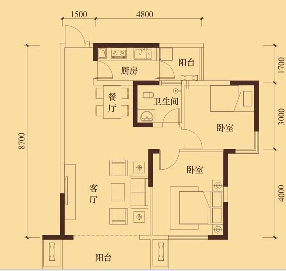 第一湾-简约欧式-二居室