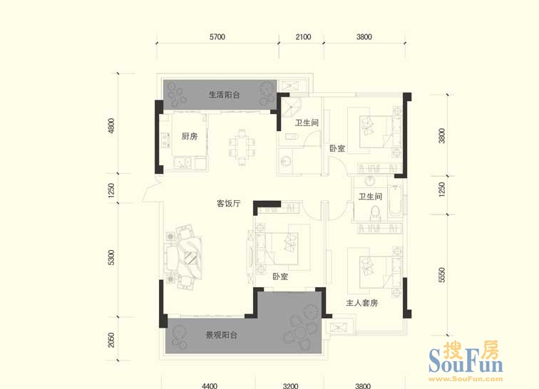 通用时代国际社区-中式古典-三居室