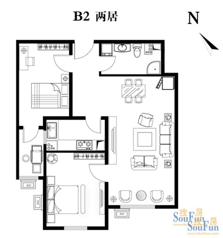 建工双合家园-日韩风格-二居室