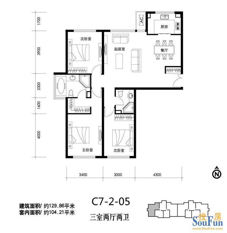 天润福熙大道-中式古典-三居室