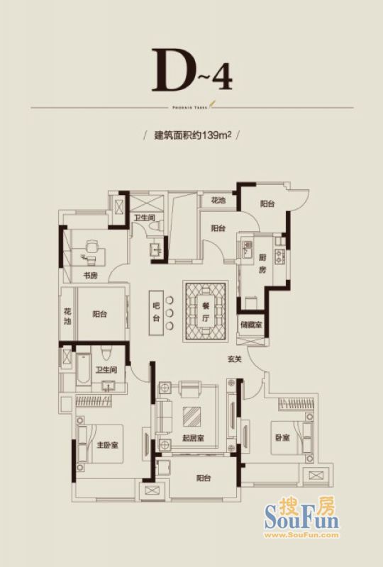 保利梧桐语-田园风格-四居室