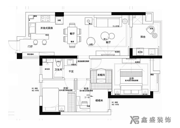 阳光海滨花园-混搭风格-三居室