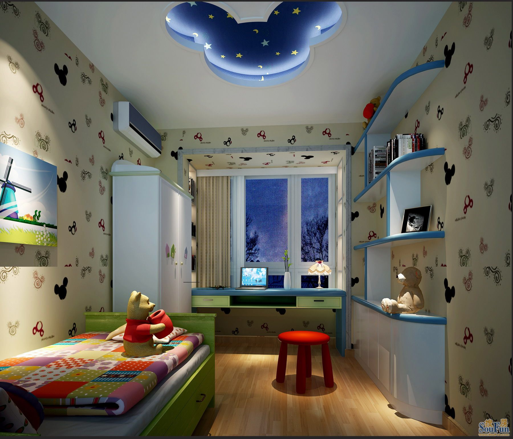 色彩鲜艳的儿童房 麒麟花园的141平米四居室案例