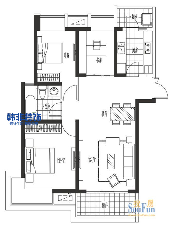 无锡海岸城-混合型风格-三居室