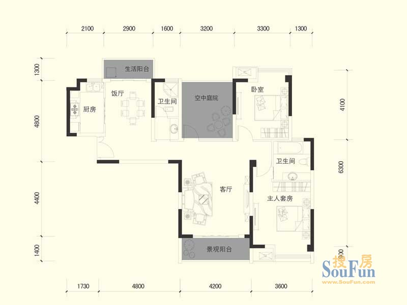 通用时代国际社区-混合型风格-二居室