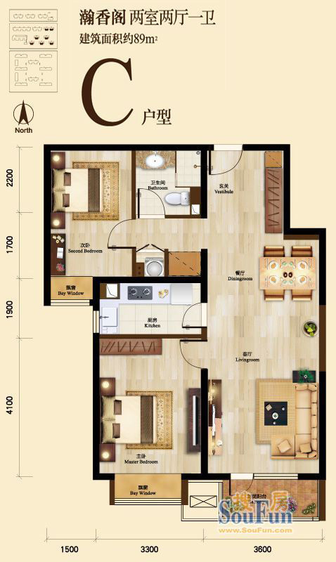 京投万科新里程-简欧风格-二居室