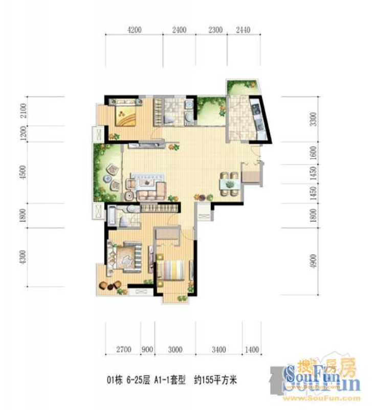 郑和国际广场-新中式风格-三居室