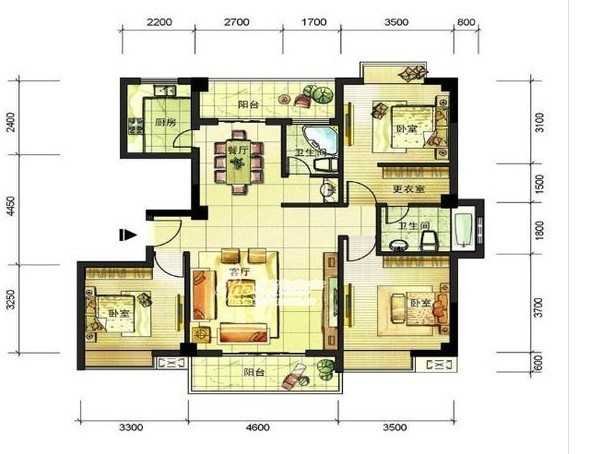 固戍花园住宅-混合型风格-三居室