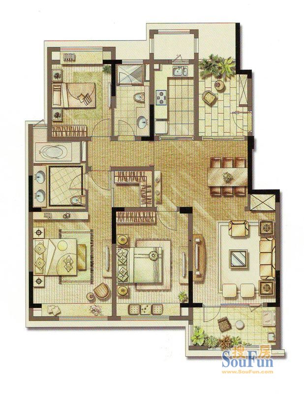绿地华尔道名邸-中式风格-三居室