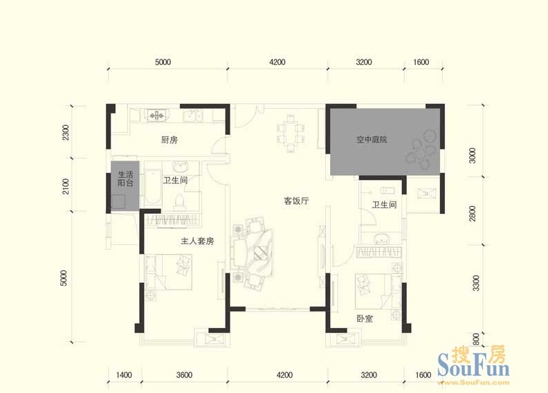 通用时代国际社区-现代简约-二居室