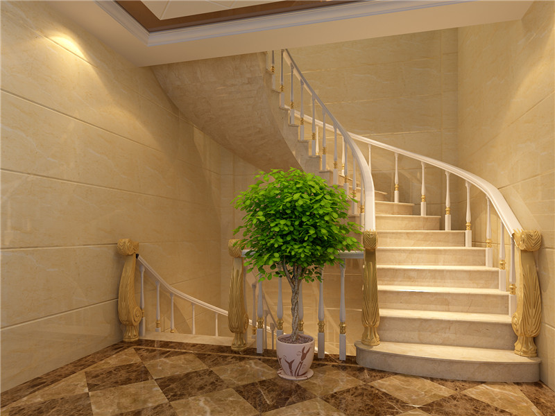 该效果图为楼梯口二楼:主要功能以起居为主,墙面以墙纸及木饰面为主