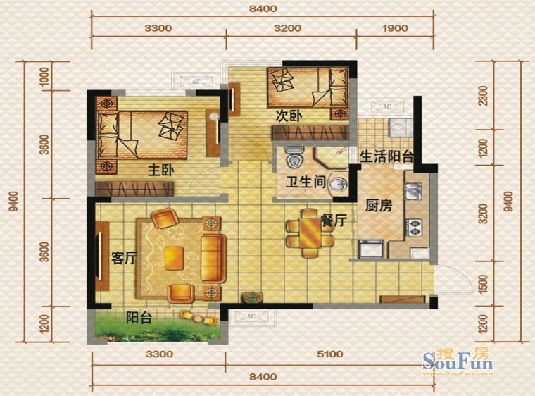 佳兆业8号-混合型风格-二居室