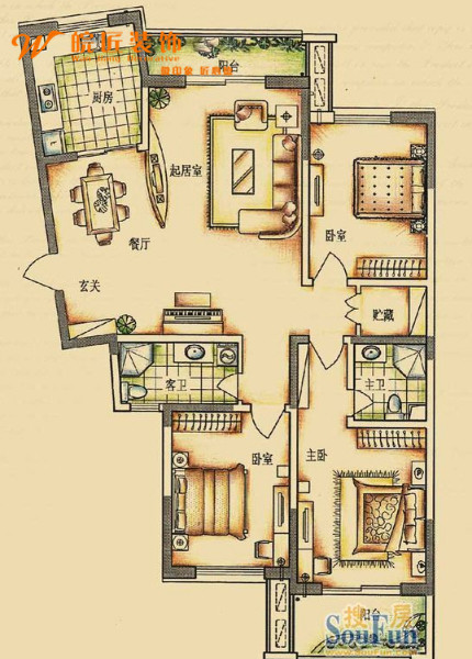 铂金汉宫-中式古典-三居室